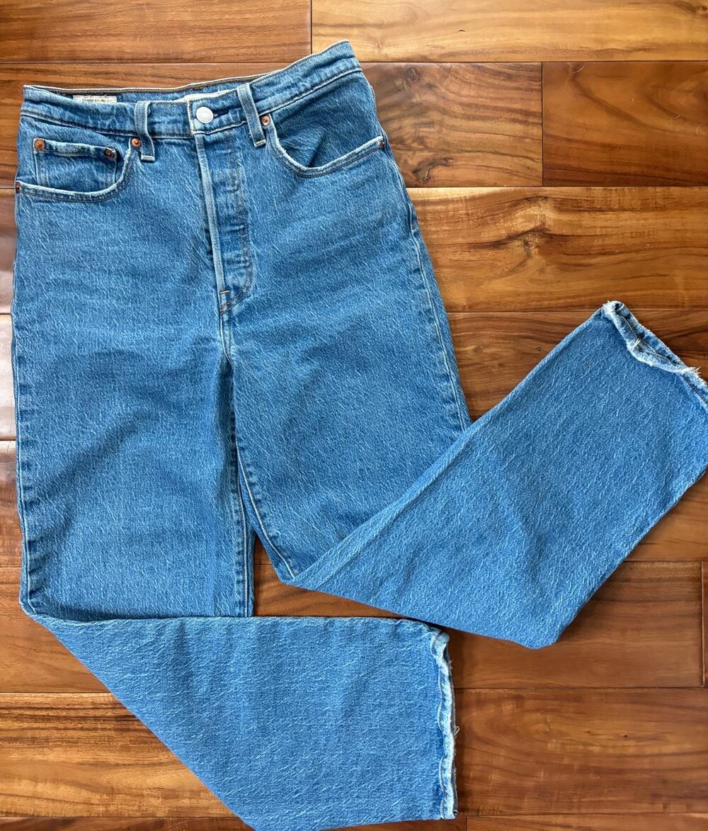 Levis Ribcage Straight Ankle Jeans Blue Medium Wash 27 High Rise Premium Women